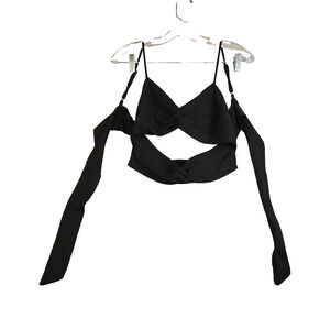 Iris Medium‎ Top Criss Cross Halter Spaghetti Strap Back Tie Black Knit Cut Out
